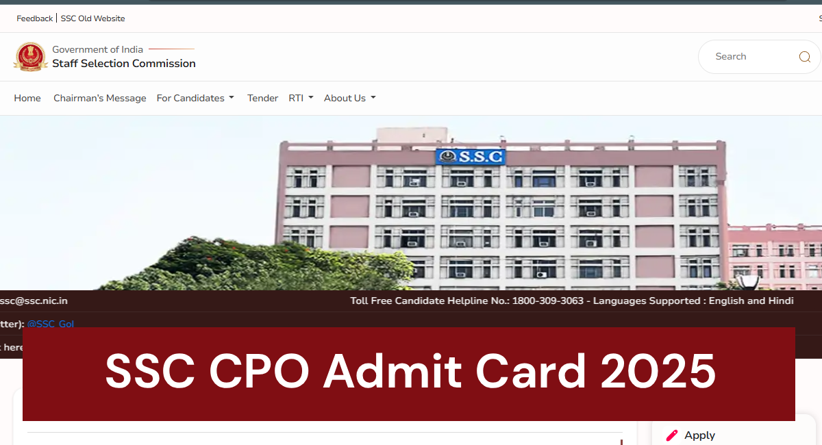 SSC CPO Admit Card 2025 OUT